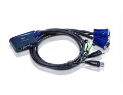 Переключатель ATEN CS62US, электрон., KVM, 1 User USB+VGA =≫ 2 Cpu USB+VGA, со встр.шнурами USB 2x0.9м., 2048x1536, настол., исп.стандарт.шнуры, без OSD, некаскад., Пенза.